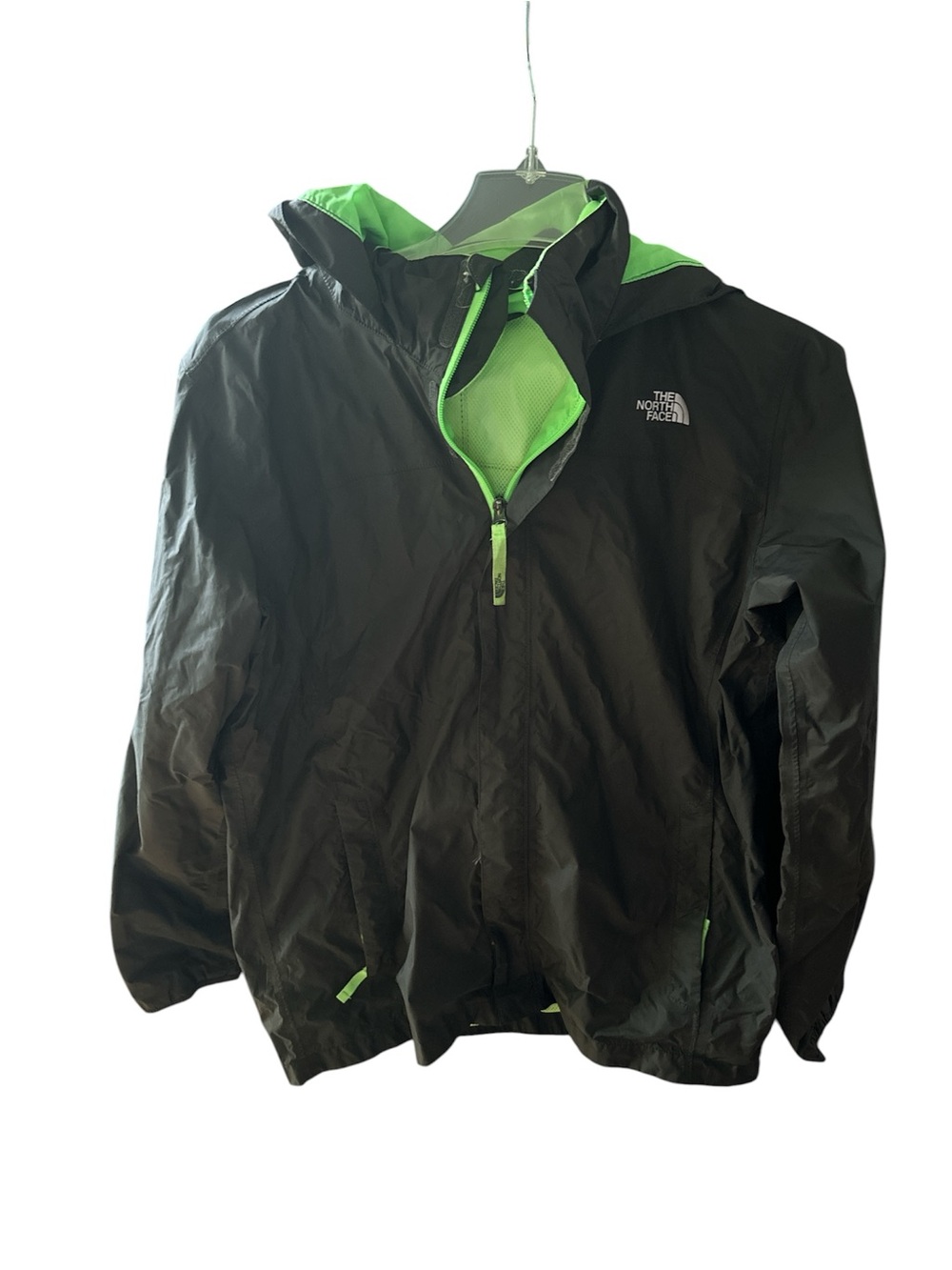 The North Face Black Raincoat with Bright Green Accents Sz Xl